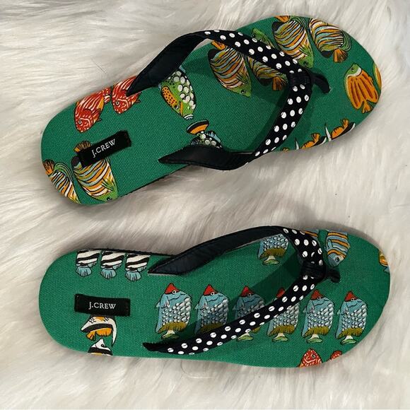 NEW J. Crew Grosgrain Ribbon Classic Polka Dot Tropical Fish Flip Flop Sandals 6 - Picture 8 of 12